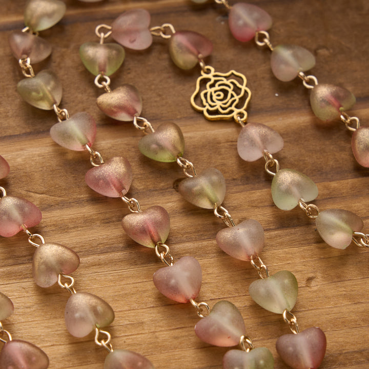 Christianartworkshop Gradient Frosted Heart Glass Bead Seven Sorrows Rosary with Our Lady Portrait Pendant - image 18