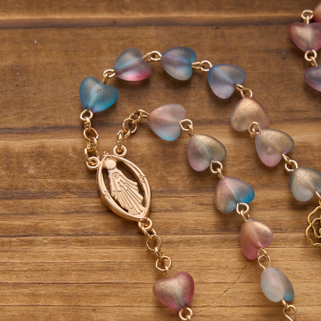 Christianartworkshop Gradient Frosted Heart Glass Bead Seven Sorrows Rosary with Our Lady Portrait Pendant - image 4