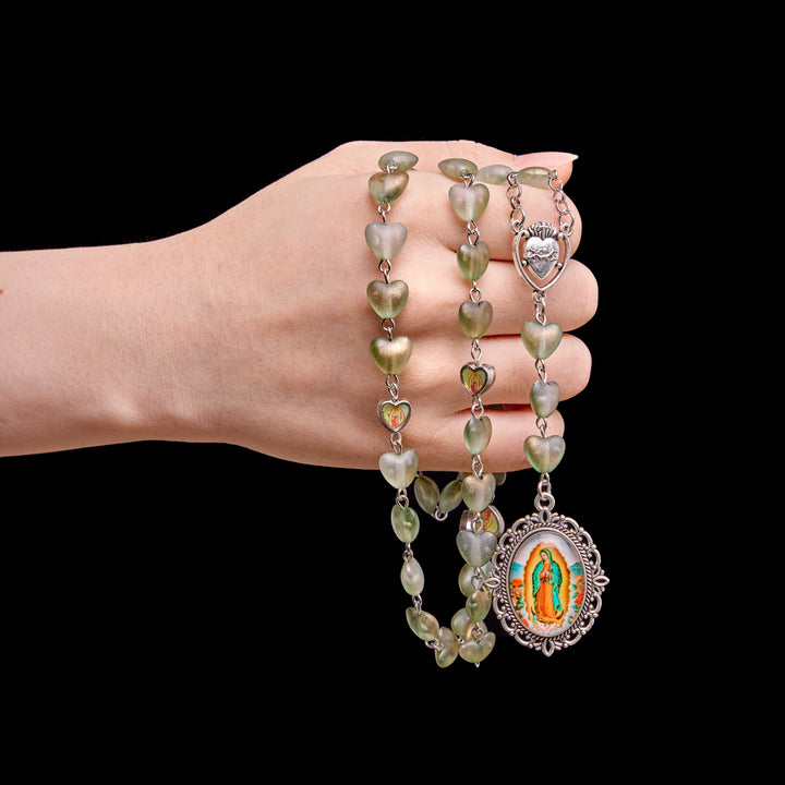Christianartworkshop Gradient Frosted Heart Glass Bead Seven Sorrows Rosary with Our Lady Portrait Pendant - image 22