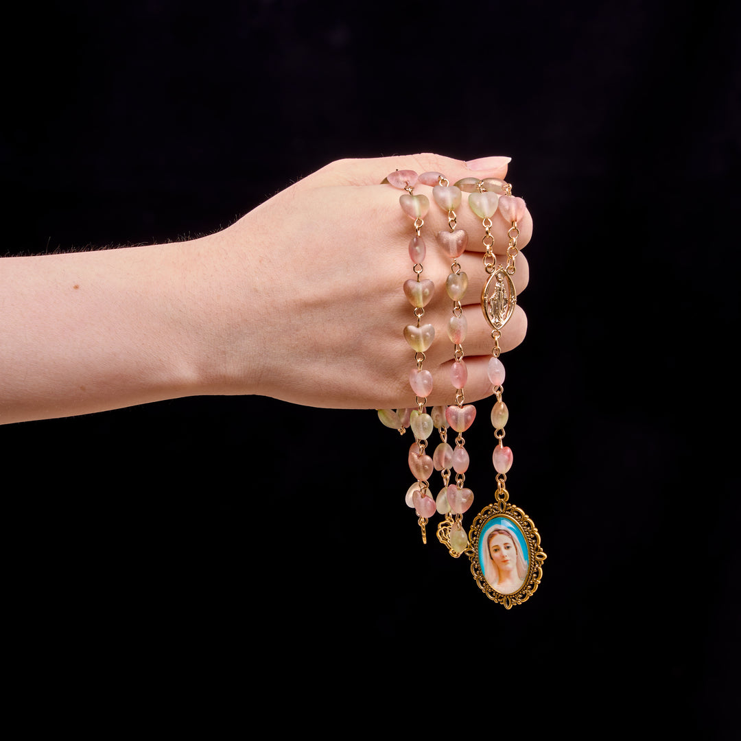 Christianartworkshop Gradient Frosted Heart Glass Bead Seven Sorrows Rosary with Our Lady Portrait Pendant - image 17