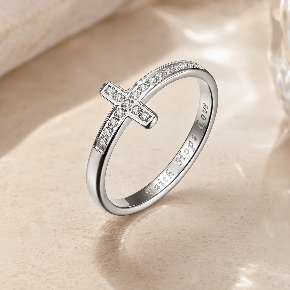 Christianartworkshop Faith Hope Love Engraved Cross Ring with Golden & Silver Two Colors - Silver - US 10 - image 6