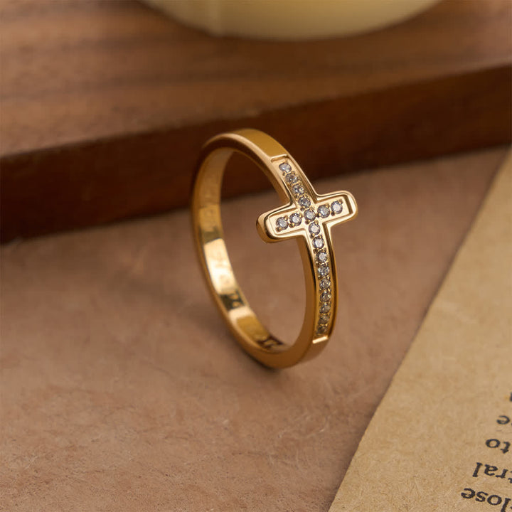 Christianartworkshop Faith Hope Love Engraved Cross Ring with Golden & Silver Two Colors - image 5