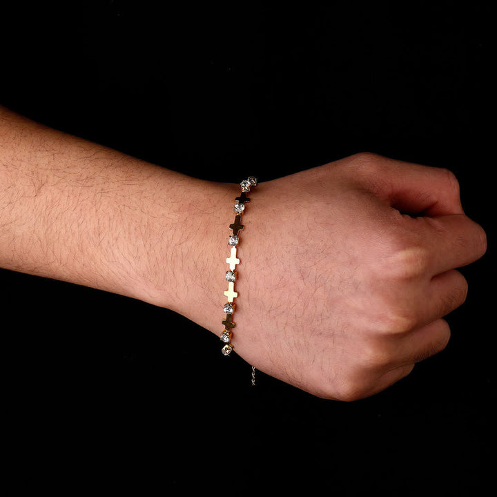 Christianartworkshop Elegant Everyday Gold Cross Chain Bracelet with Sparkling Rhinestone - image 1