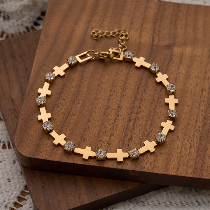 Christianartworkshop Elegant Everyday Gold Cross Chain Bracelet with Sparkling Rhinestone - Wrist Circumference: 7.28''-7.48''/18.5-19cm - image 0