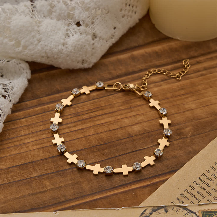 Christianartworkshop Elegant Everyday Gold Cross Chain Bracelet with Sparkling Rhinestone - image 3