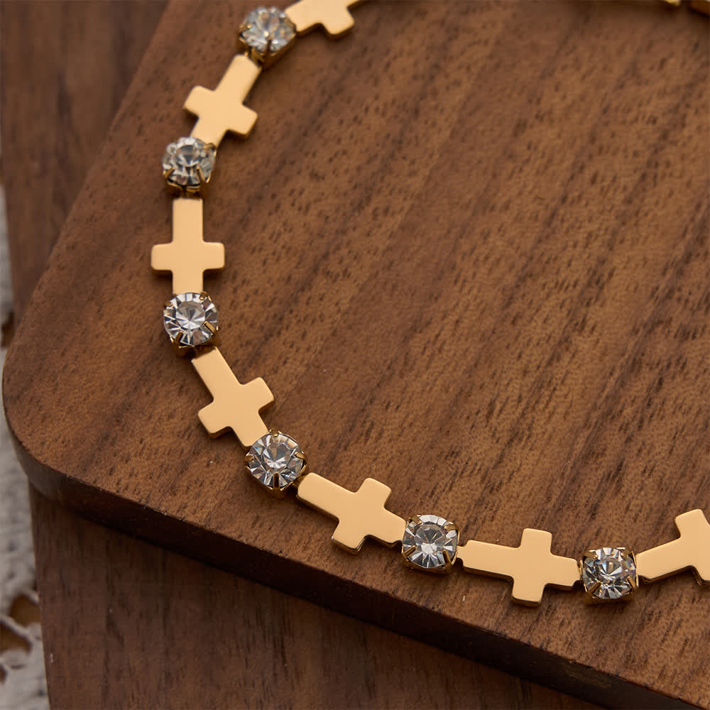 Christianartworkshop Elegant Everyday Gold Cross Chain Bracelet with Sparkling Rhinestone - image 4