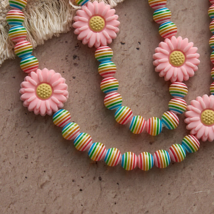 Christianartworkshop Soft Pastel Rainbow Stripe Rosary with Pink Daisy & Kids' Faith Accessory - image 6