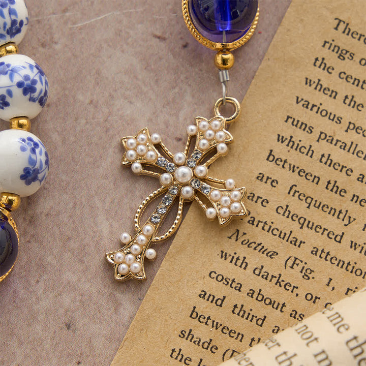Christianartworkshop Blue & White Floral Ceramic Rosary with Elegant Marian Devotion - image 6