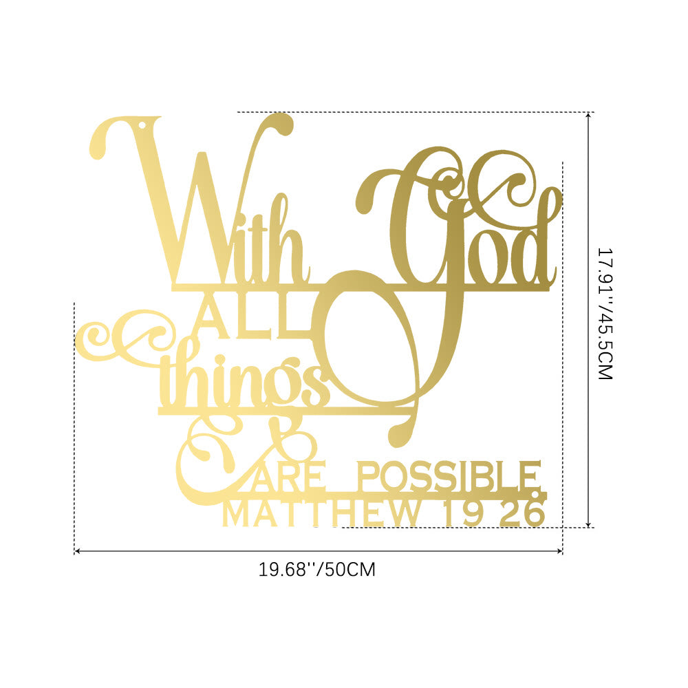 Christianartworkshop Matthew 19:26 With God Metal Wall Decor: Bold Faith for Your Walls - 17.91''*19.68''*0.05''/45.5*50*0.12cm - Golden - image 23