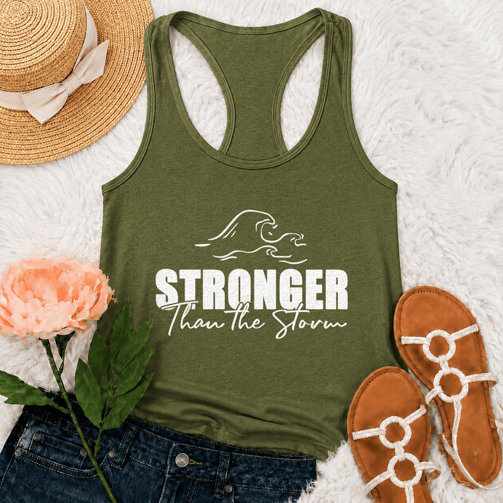 Christianartworkshop Stronger Than The Storm Wave Casual Racerback Tank Top - Army Green - 2XL - image 18