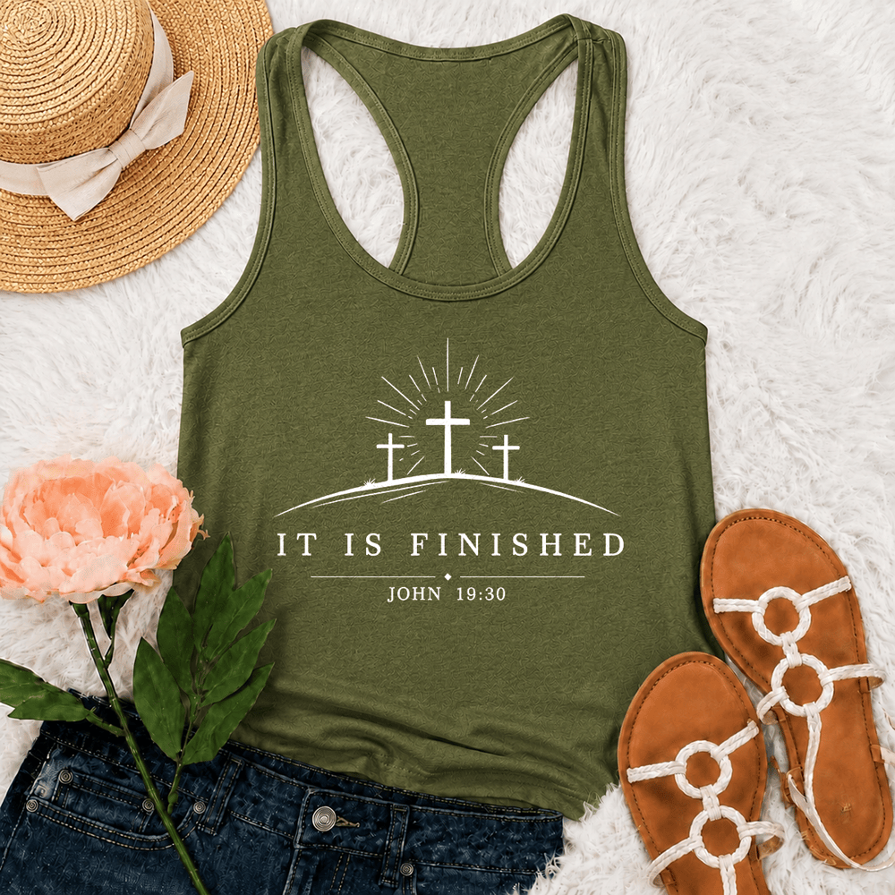 Christianartworkshop Classic Faith It Is Finished Cross Racerback Tank Top - Army Green - 2XL - image 18