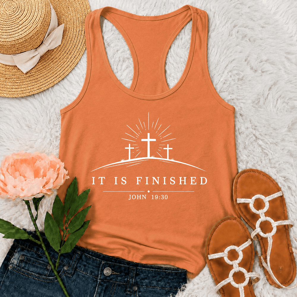 Christianartworkshop Classic Faith It Is Finished Cross Racerback Tank Top - Orange - 2XL - image 27