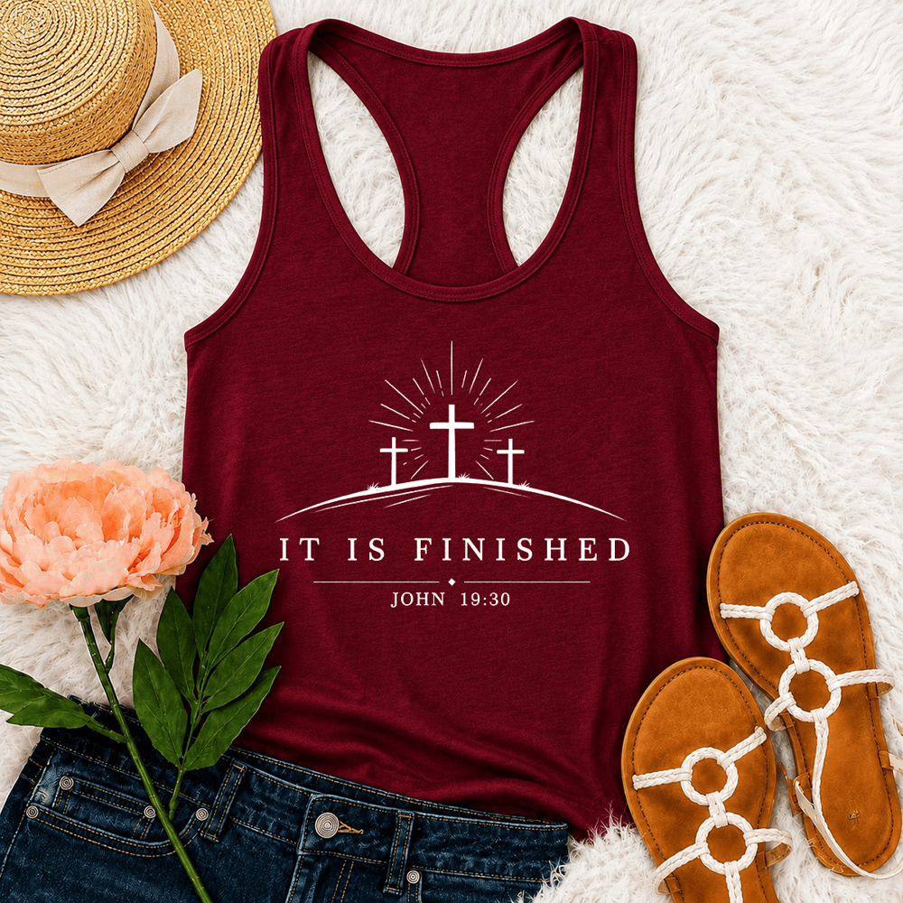 Christianartworkshop Classic Faith It Is Finished Cross Racerback Tank Top - Wine - 2XL - image 24