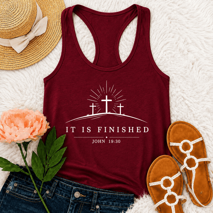 Christianartworkshop Classic Faith It Is Finished Cross Racerback Tank Top - Wine - 2XL - image 24