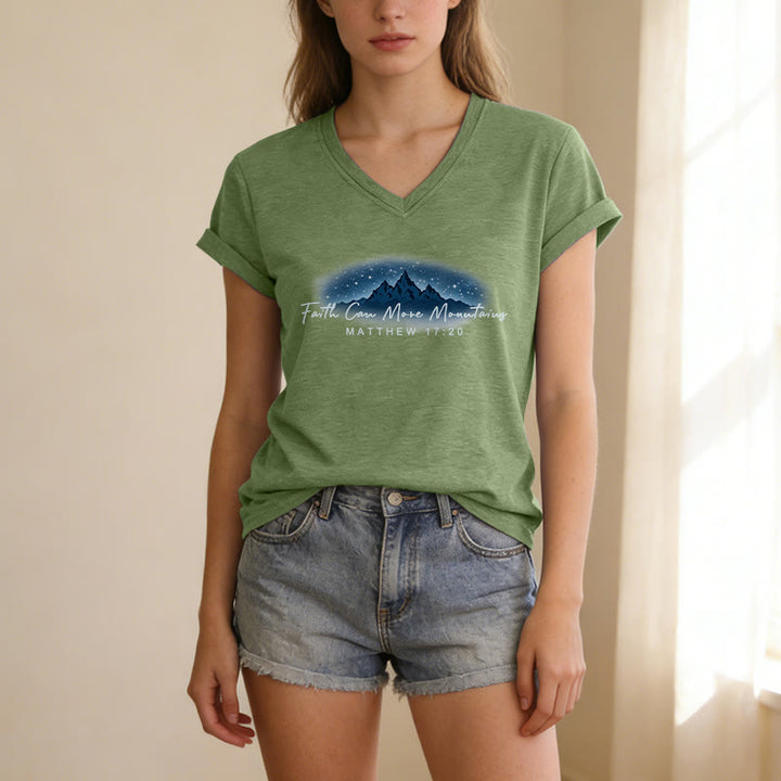Christianartworkshop Faith Can Move Mountains Matthew 17:20 Starry Mountain Graphic Casual V-neck T-shirt - image 19
