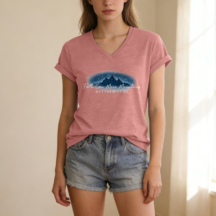 Christianartworkshop Faith Can Move Mountains Matthew 17:20 Starry Mountain Graphic Casual V-neck T-shirt - image 13
