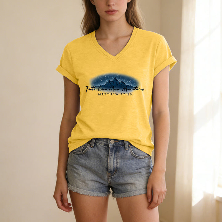 Christianartworkshop Faith Can Move Mountains Matthew 17:20 Starry Mountain Graphic Casual V-neck T-shirt - image 17