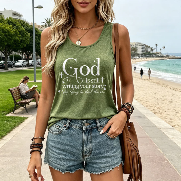 Christianartworkshop God Is Still Writing Your Story Christian Workout Racerback Tank Top - image 1