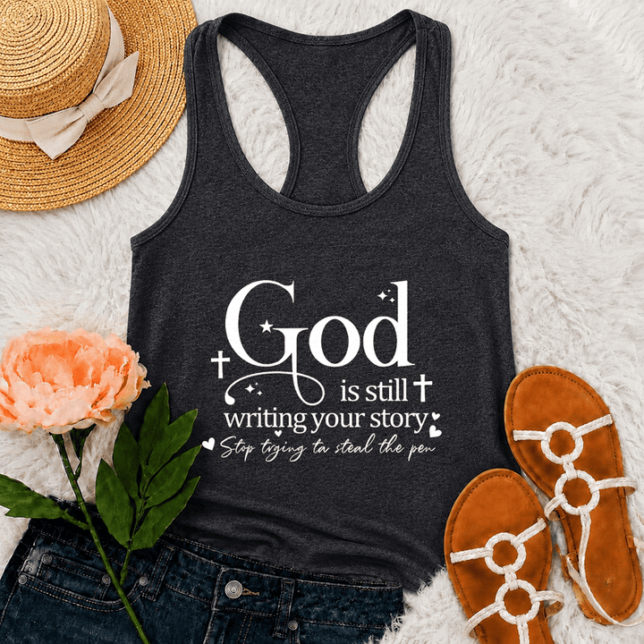 Christianartworkshop God Is Still Writing Your Story Christian Workout Racerback Tank Top - Grey - 2XL - image 9