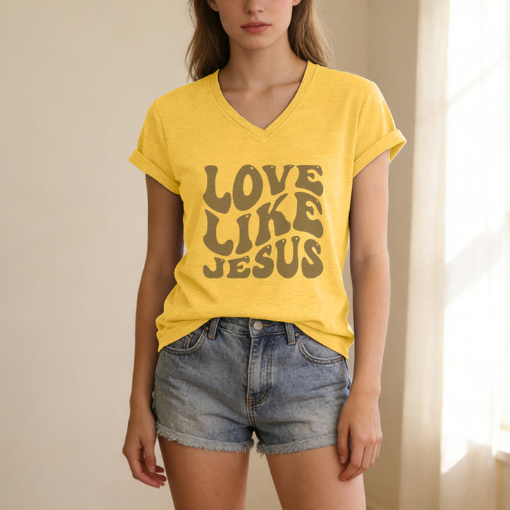 Christianartworkshop Love Like Jesus Retro Bubble Letter Casual V-neck T-shirt - image 17