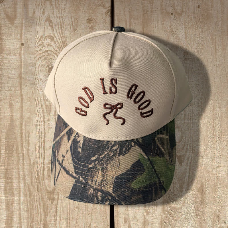 Christianartworkshop God Is Good Bow Embroidery Leopard Brim Adjustable Baseball Cap - Dark Camouflage - image 3