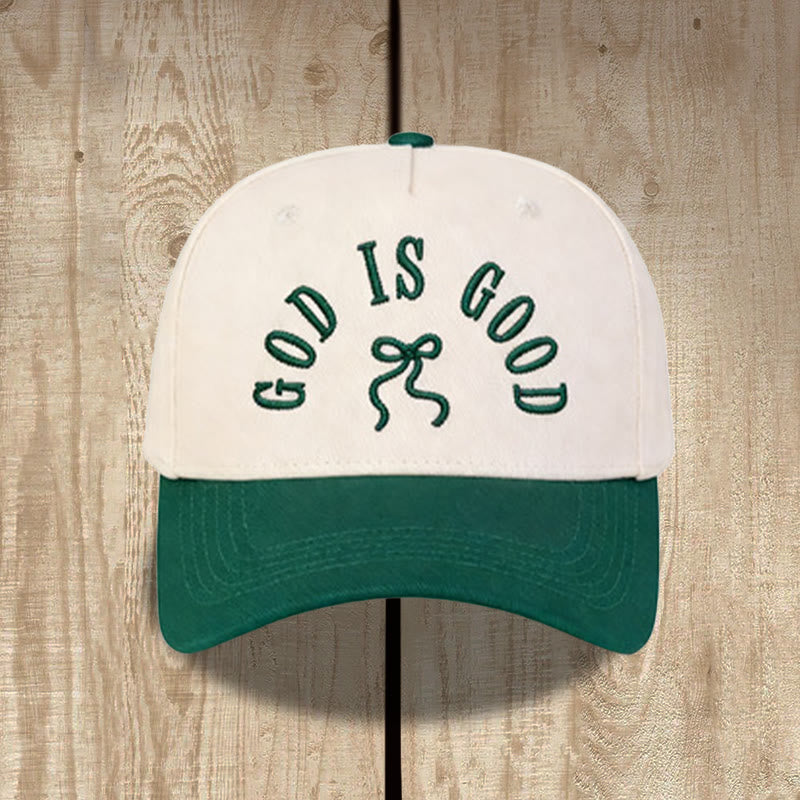 Christianartworkshop Curved Brim God Is Good Letter Bow Embroidered Unisex Baseball Cap - Green - image 10