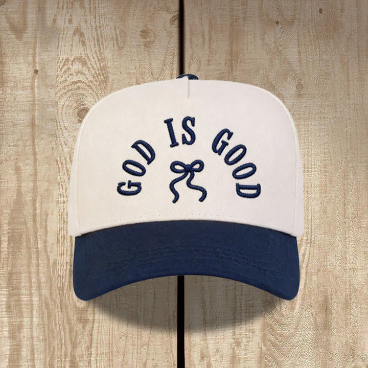 Christianartworkshop Curved Brim God Is Good Letter Bow Embroidered Unisex Baseball Cap - Navy Blue - image 8