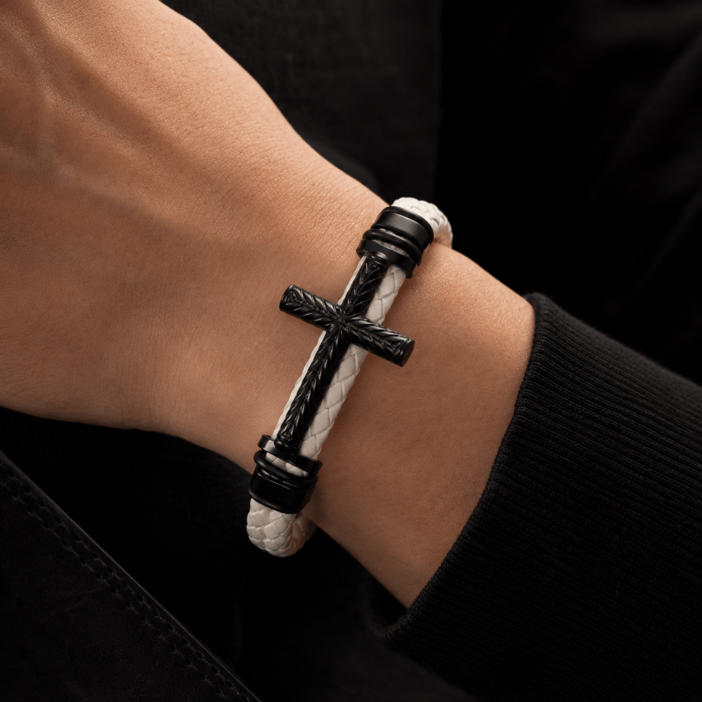 Christianartworkshop 10-Color Braided Leather Cross Bracelet with Embossed Details: A Symbol of Rugged Faith - image 9