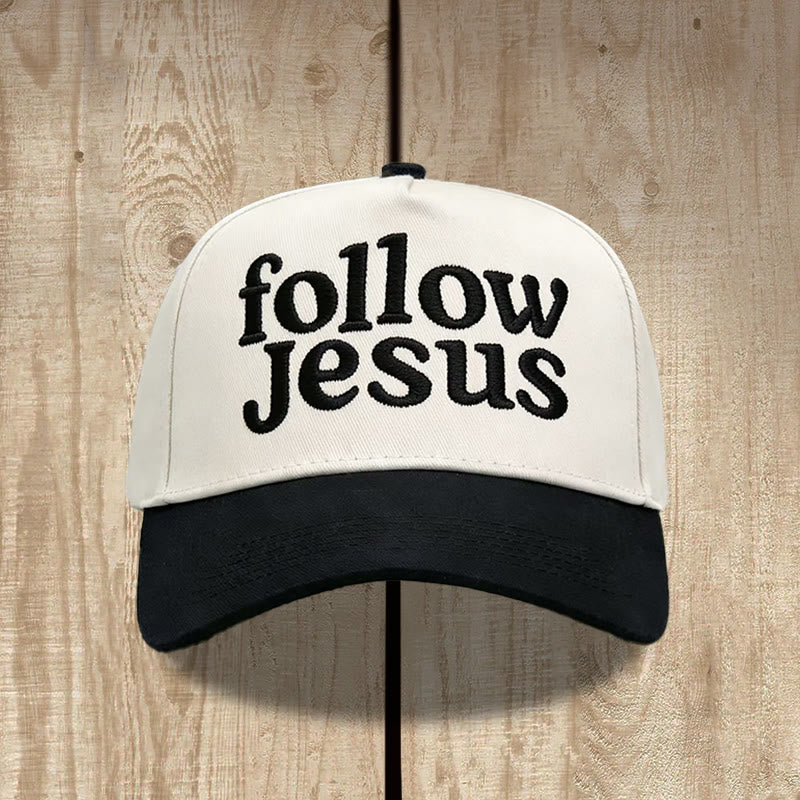 Christianartworkshop Two-tone Curved Brim Follow Jesus Faith Embroidery Unisex Baseball Cap - image 1