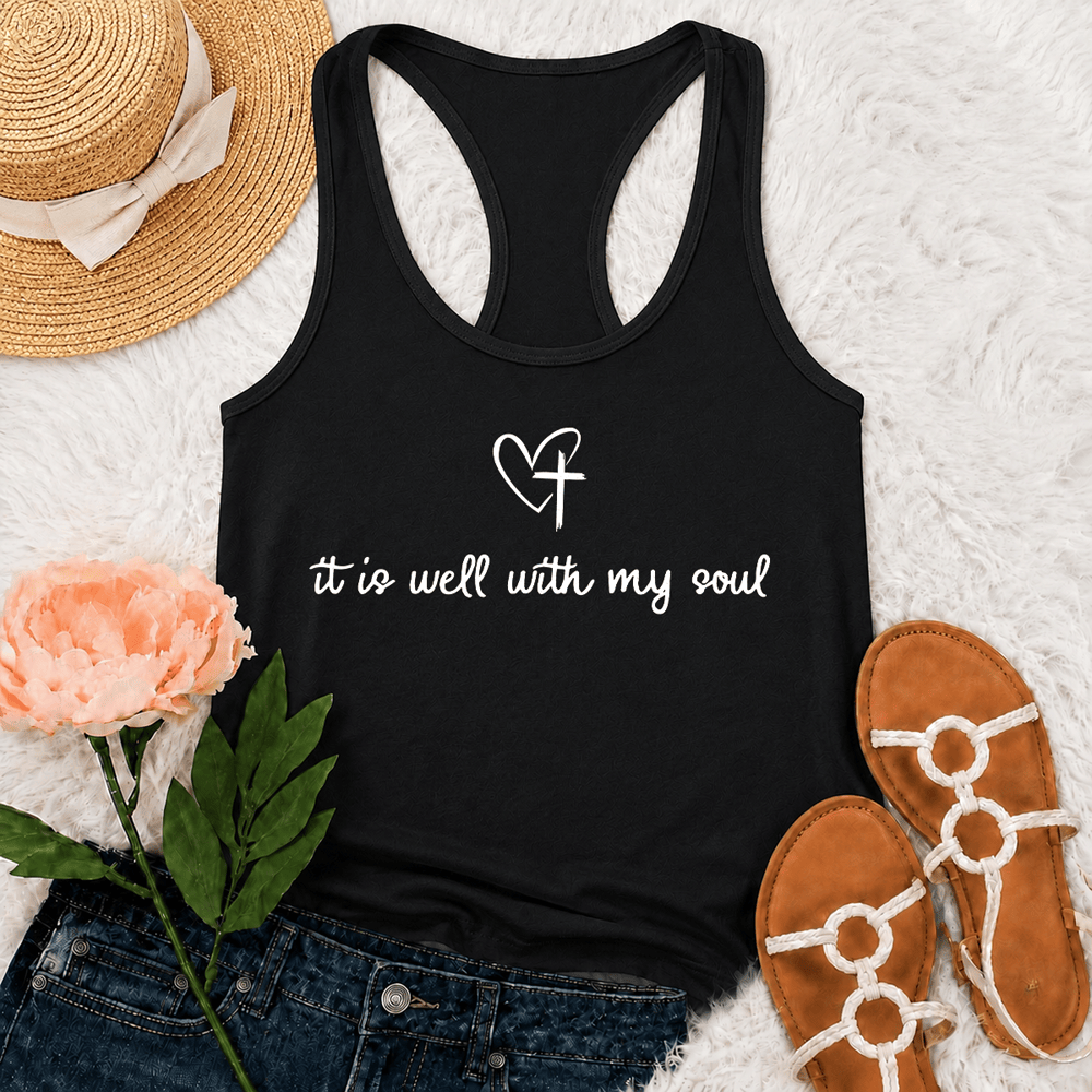 Christianartworkshop It Is Well With My Soul Heart Cross Racerback Tank Top - Black - 2XL - image 6