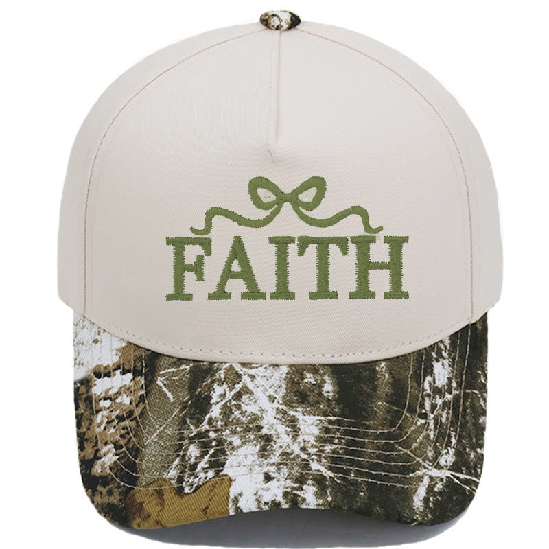 Christianartworkshop FAITH Bow Embroidery Camo Brim Adjustable Baseball Cap - Camouflage&Beige - image 0