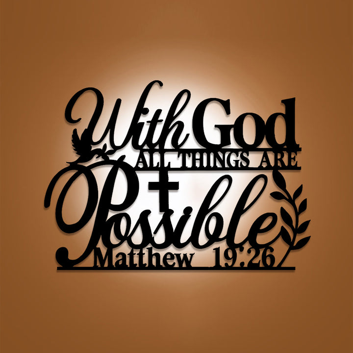 Christianartworkshop Cross Dove Vine With God All Things Are Possible Metal Wall Decor: Emblem of Boundless Hopeful Grace - image 0