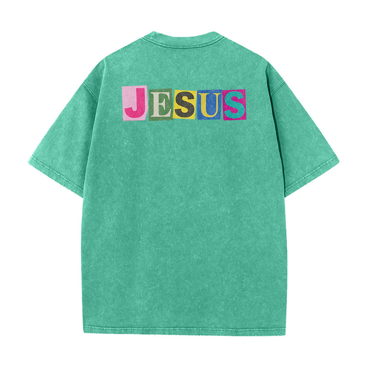 Christianartworkshop Jesus Is The Light Color Block Smile Graphic Washed Unisex T-Shirt - image 12