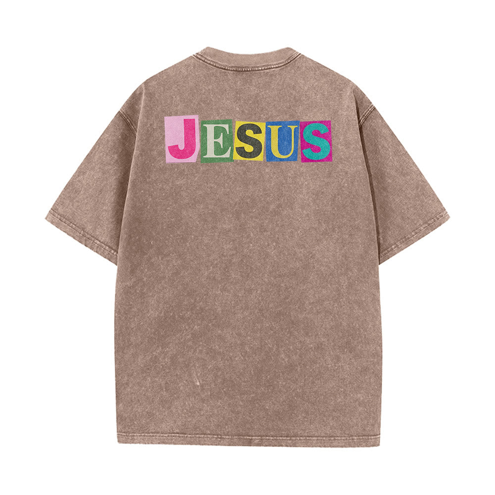 Christianartworkshop Jesus Is The Light Color Block Smile Graphic Washed Unisex T-Shirt - image 15