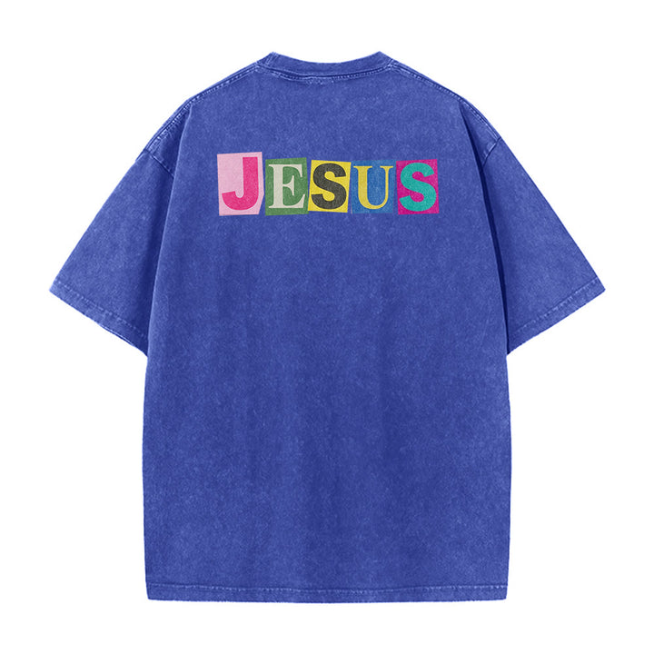 Christianartworkshop Jesus Is The Light Color Block Smile Graphic Washed Unisex T-Shirt - image 27
