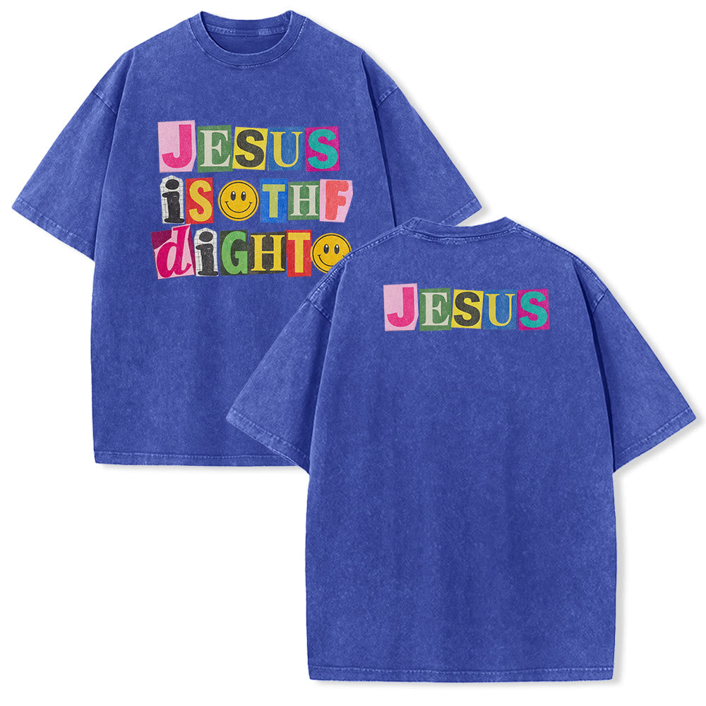Christianartworkshop Jesus Is The Light Color Block Smile Graphic Washed Unisex T-Shirt - Blue - 5XL - image 25