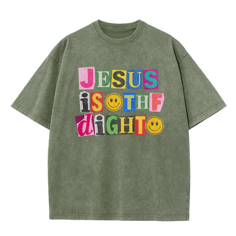 Christianartworkshop Jesus Is The Light Color Block Smile Graphic Washed Unisex T-Shirt - image 8