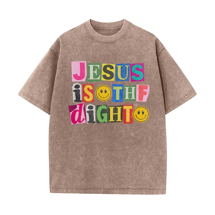 Christianartworkshop Jesus Is The Light Color Block Smile Graphic Washed Unisex T-Shirt - image 14