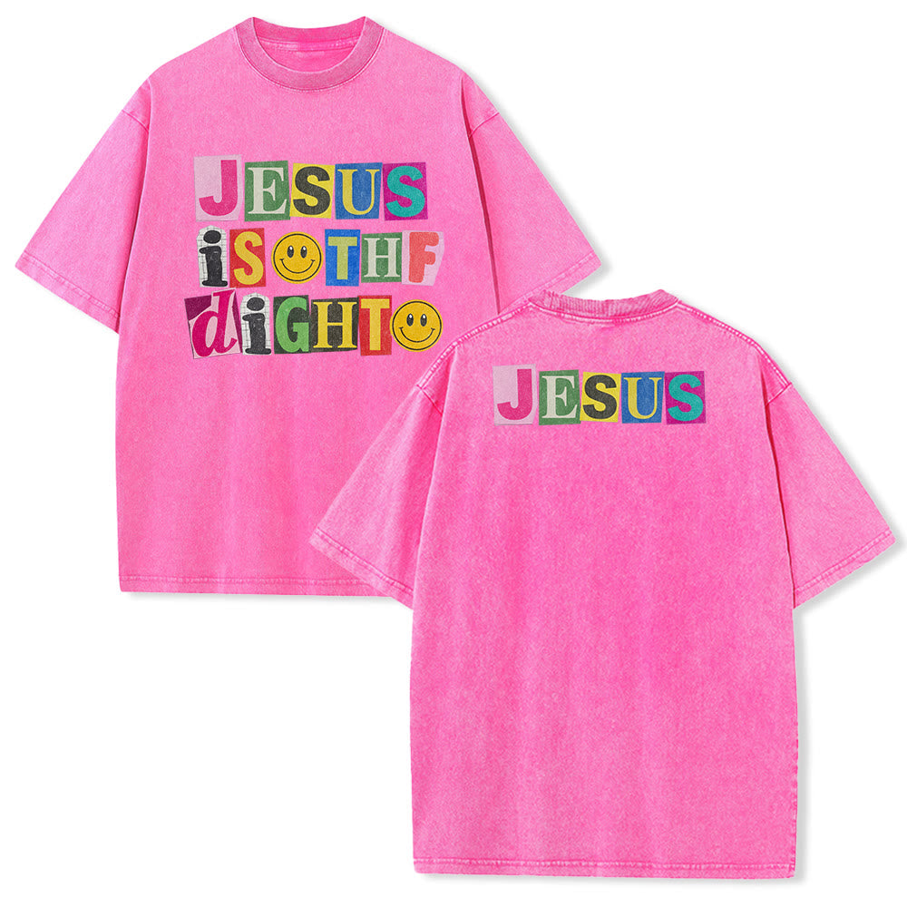Christianartworkshop Jesus Is The Light Color Block Smile Graphic Washed Unisex T-Shirt - Pink - 5XL - image 19