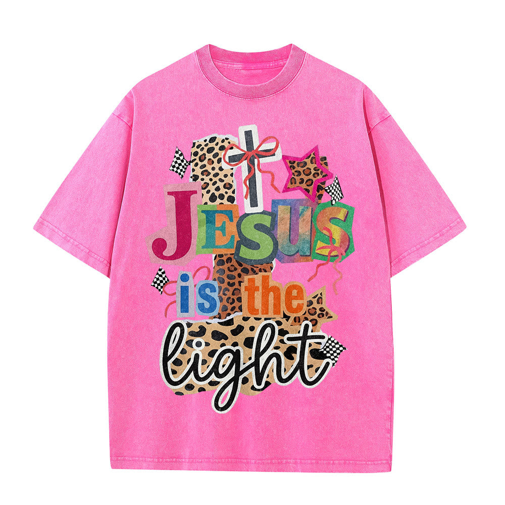 Christianartworkshop Jesus Is The Light Leopard Cross Bow Star Graphic Washed Unisex T-Shirt - image 20