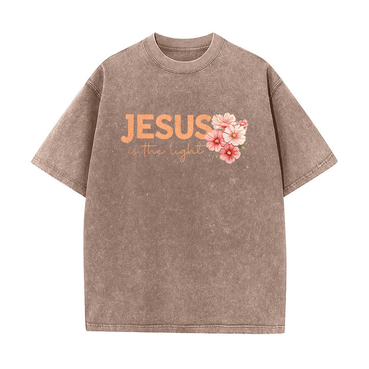 Christianartworkshop Jesus Is The Light Double Sided Floral Cross Graphic Washed Unisex T-Shirt - image 14