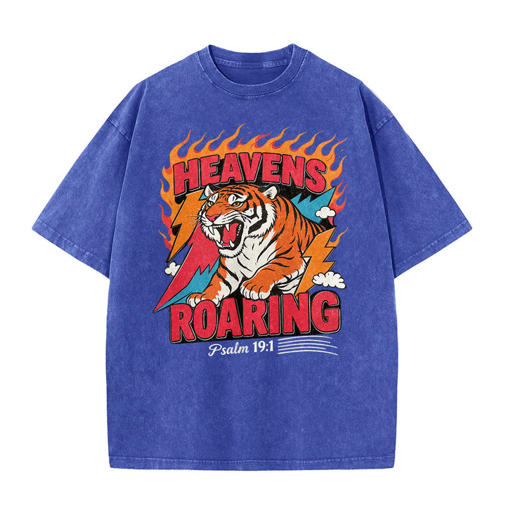 Christianartworkshop Heavens Roaring Tiger Flame Lightning Psalm 19:1 Retro Washed Unisex T-Shirt - image 2