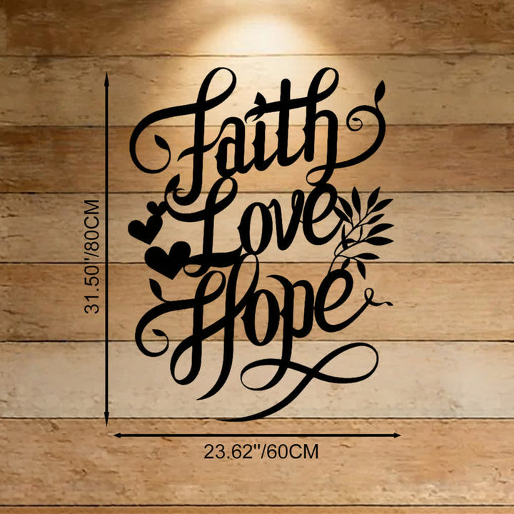 Christianartworkshop Faith Love Hope Script Metal Wall Decor with Heart & Leaf Accents - Black - 23.62''*31.50''*0.059"/60*80*0.15cm - image 9