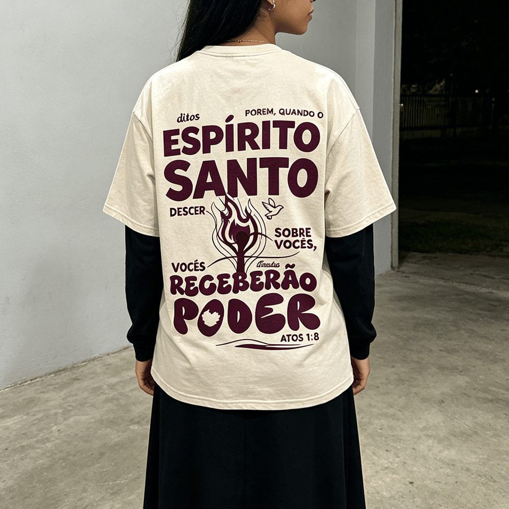 Christianartworkshop Espírito Santo Receberão Poder Flame Dove Acts 1 : 8 Back Print Vintage Washed Unisex T-Shirt - image 0