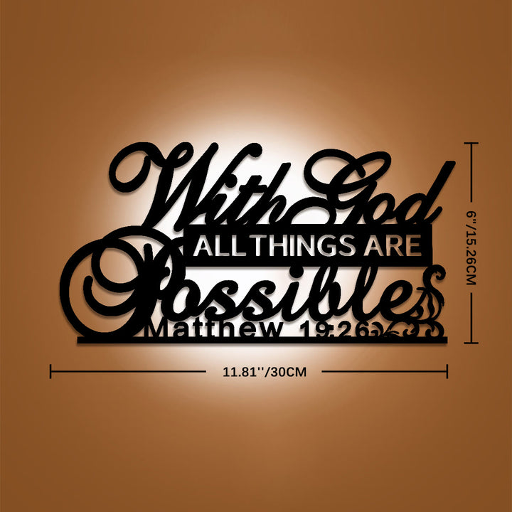 Christianartworkshop Vine Scroll Matthew 19:26 With God All Things Are Possible Metal Wall Decor: Emblem of Unfailing Divine Promise - 6"*11.81"*0.04''/15.26cm*30cm*0.1cm - image 5