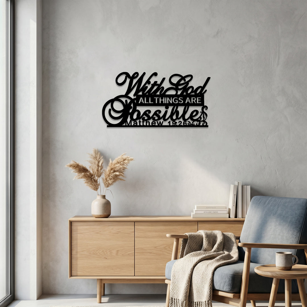 Christianartworkshop Vine Scroll Matthew 19:26 With God All Things Are Possible Metal Wall Decor: Emblem of Unfailing Divine Promise - image 3