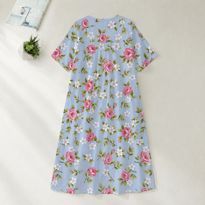 Christianartworkshop Summer Oversized Floral Print Cross Graphic V-Neck Short Sleeve Midi Dress - image 2