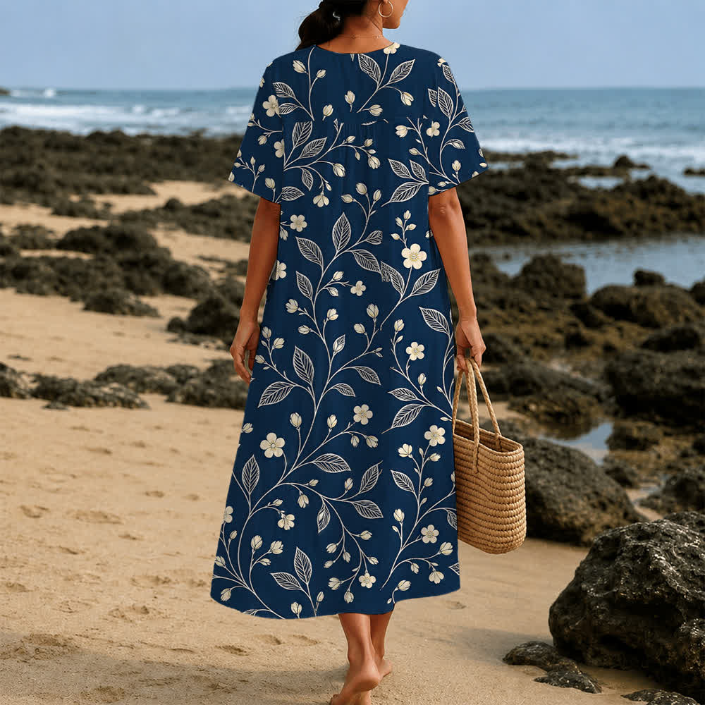 Christianartworkshop Summer Oversized Floral Print Cross Graphic V-Neck Short Sleeve Midi Dress - image 7
