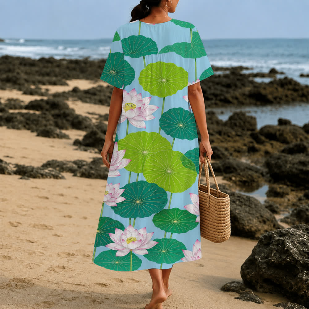 Christianartworkshop Summer Oversized Floral Print Cross Graphic V-Neck Short Sleeve Midi Dress - image 16
