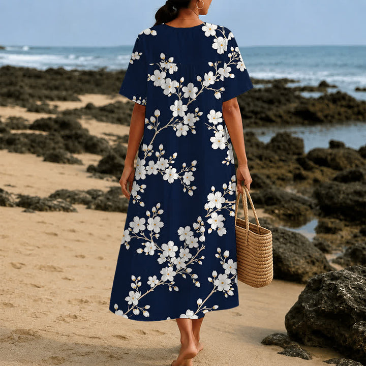 Christianartworkshop Summer Oversized Floral Print Cross Graphic V-Neck Short Sleeve Midi Dress - image 23